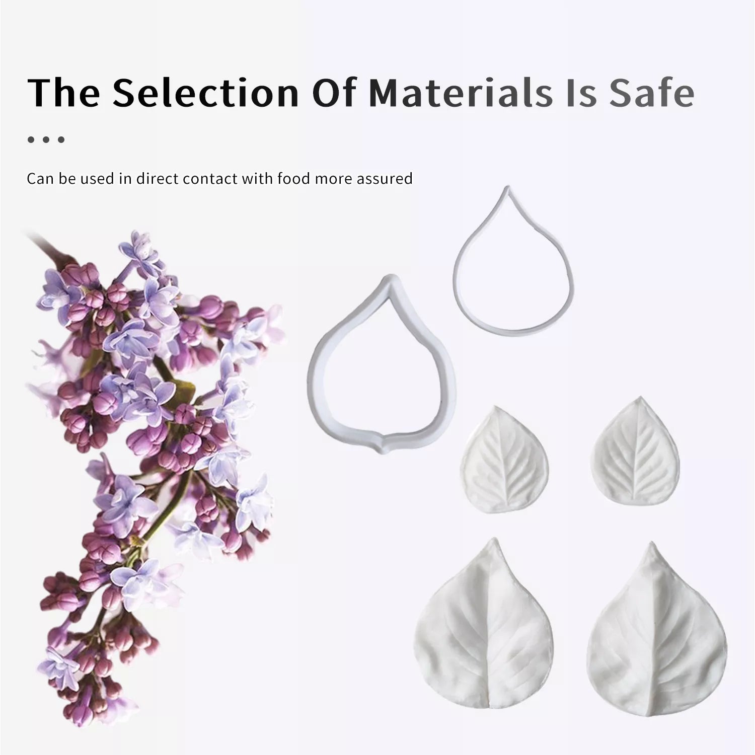 Realistic Lilac Petal and Leaf Sugar Paste Cutting And Embossing Silicone Mold Set