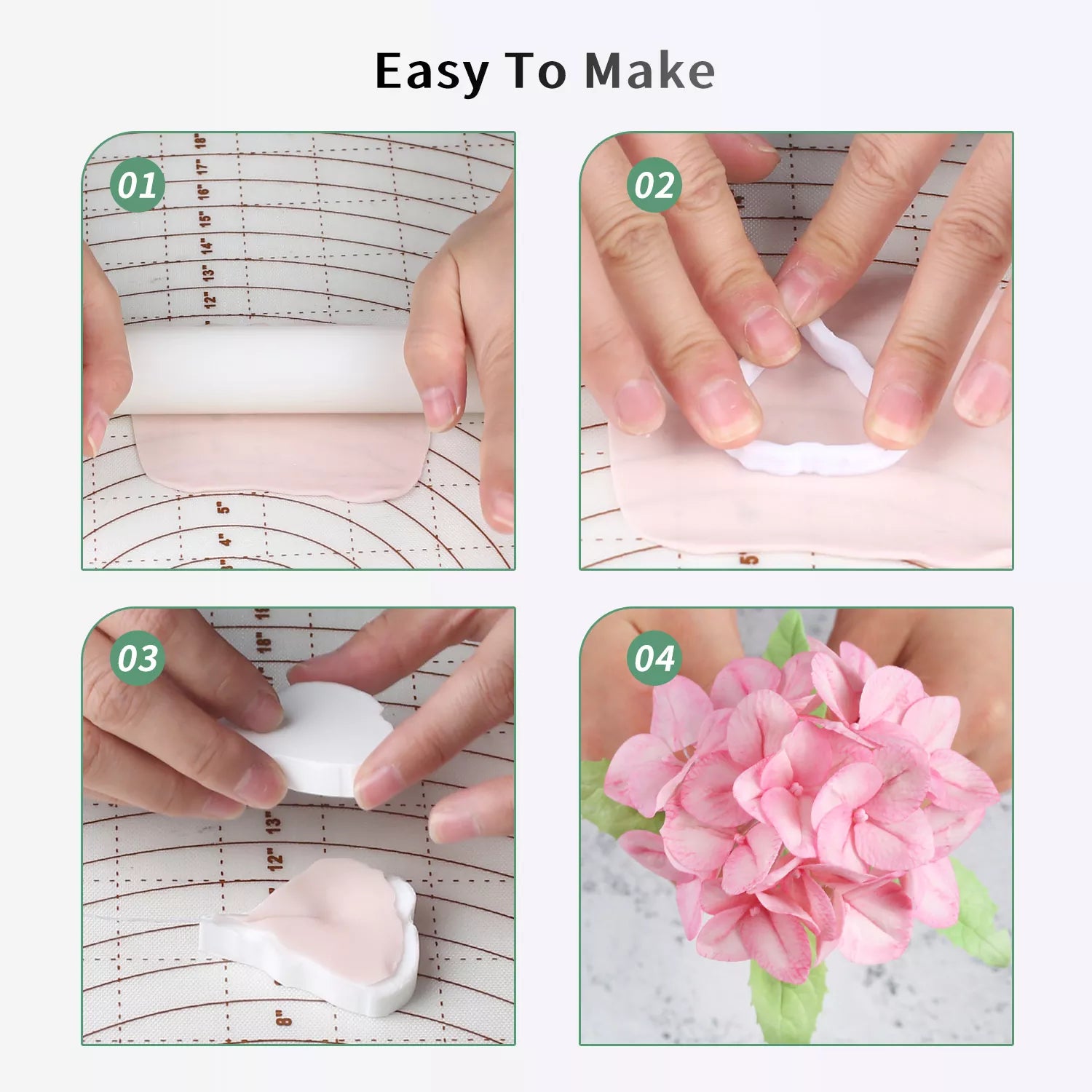 Realistic Hydrangea and Leaf Sugar Paste Cutting And Embossing Silicone Mold Set