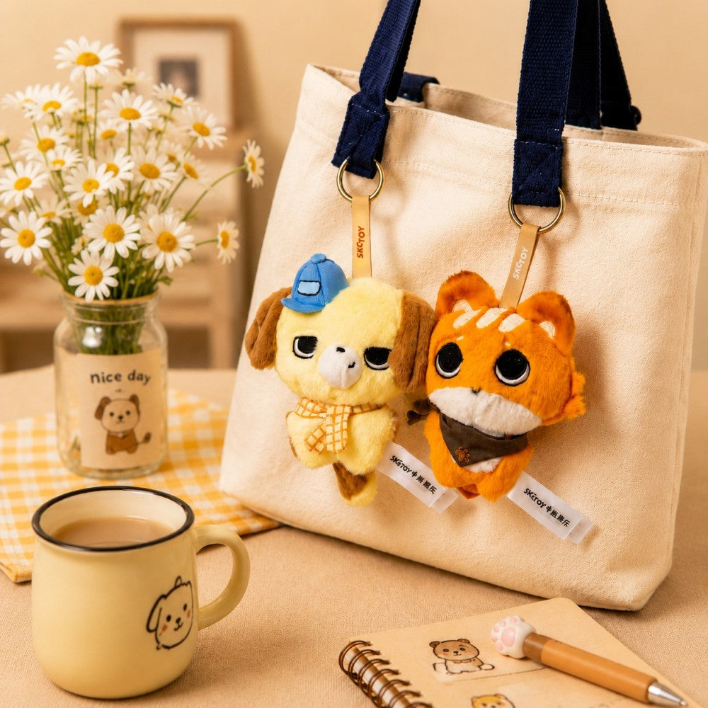 Sweet Puppy and Fox Besties Plush Pendant Set - Cute Stuffed Animal Keychains