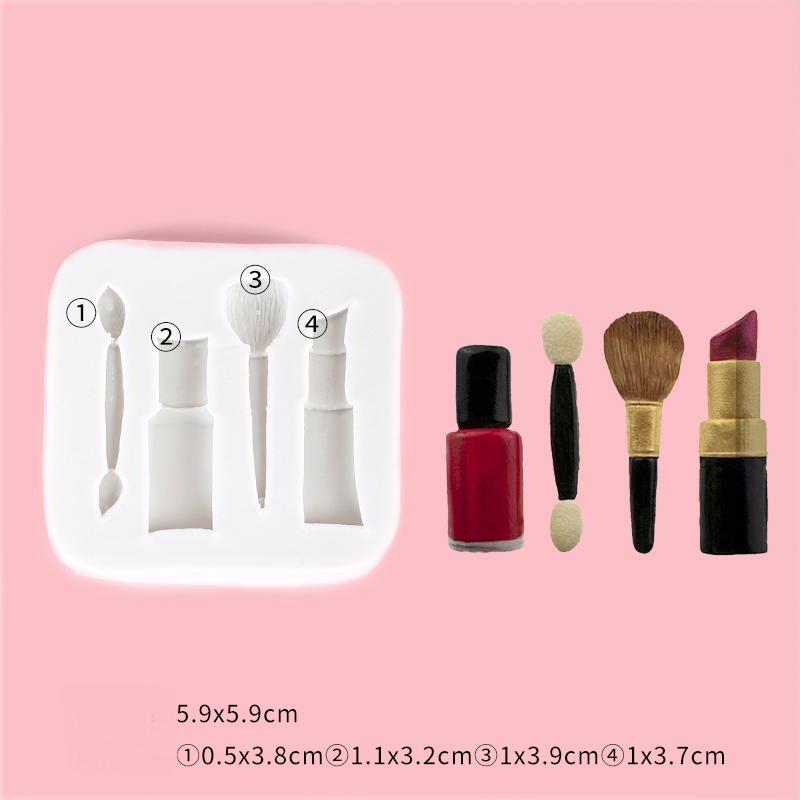 4-Piece Makeup Set: Lipstick, Eyebrow Pencil, Blush, Brush Fondant Molds