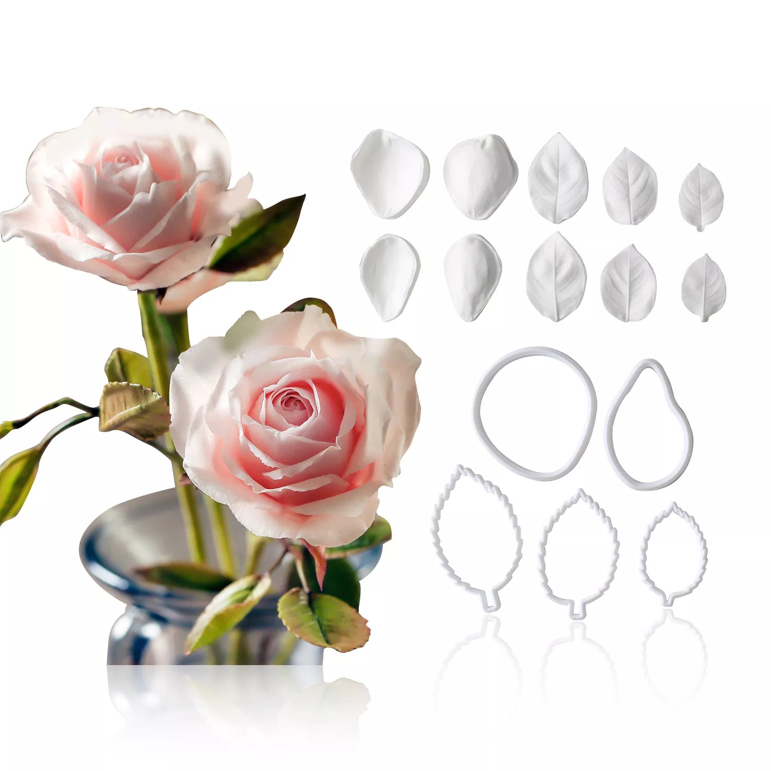 Realistic Small Rose Sugar Paste Cutting And Embossing Silicone Mold Set