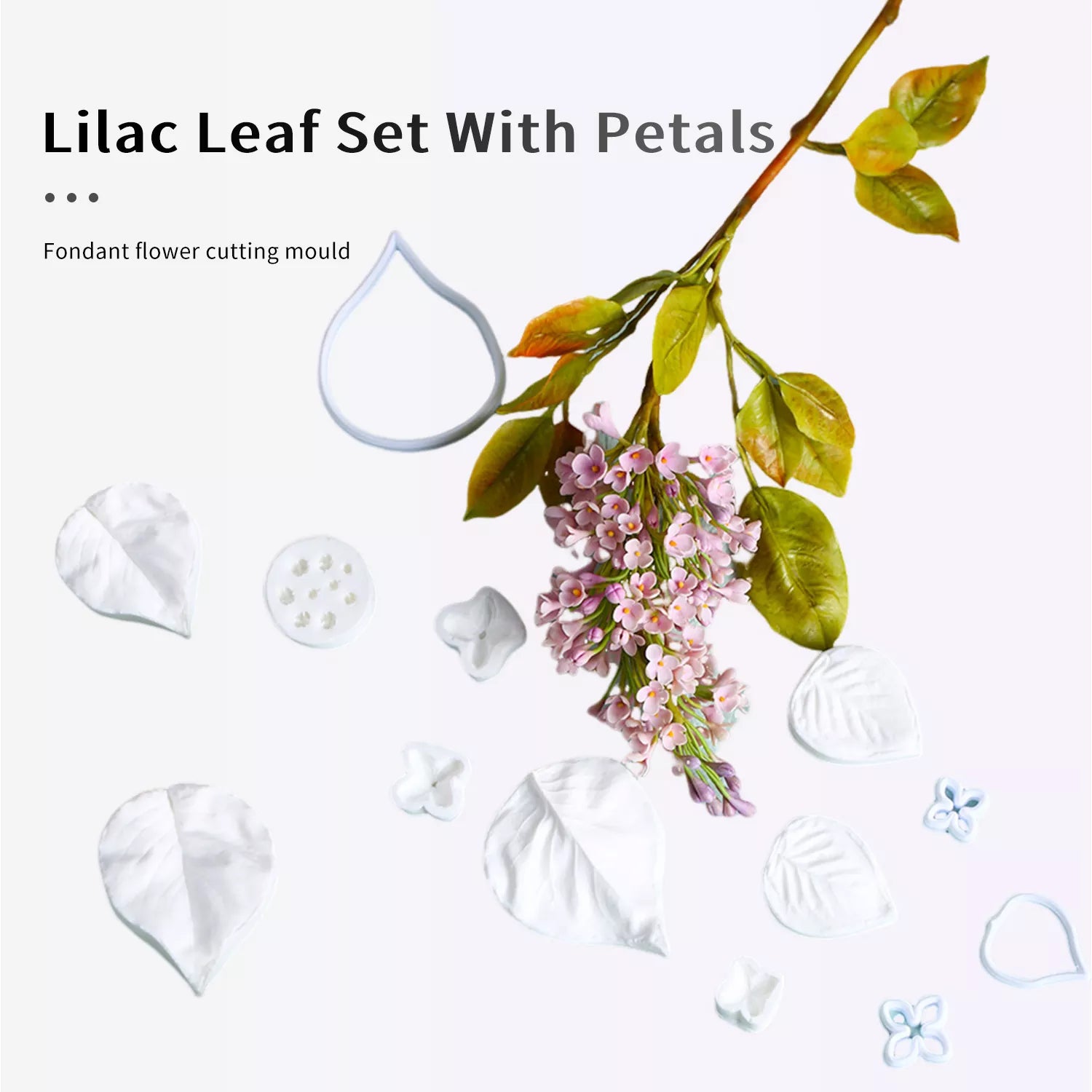 Realistic Lilac Petal and Leaf Sugar Paste Cutting And Embossing Silicone Mold Set