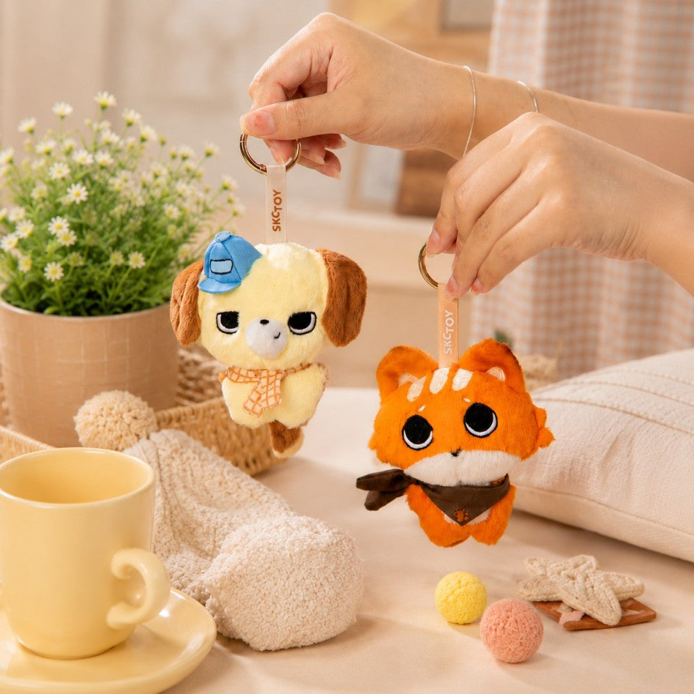 Sweet Puppy and Fox Besties Plush Pendant Set - Cute Stuffed Animal Keychains