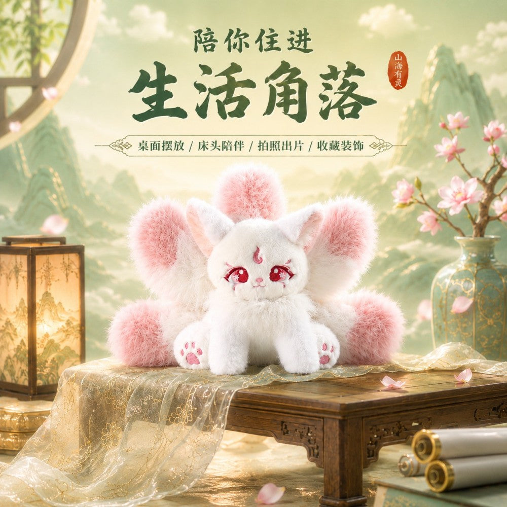 "Little Blessing Pear" Mythical Fox Plush Doll - Shanhai Jing Lucky Creature Desk Ornament