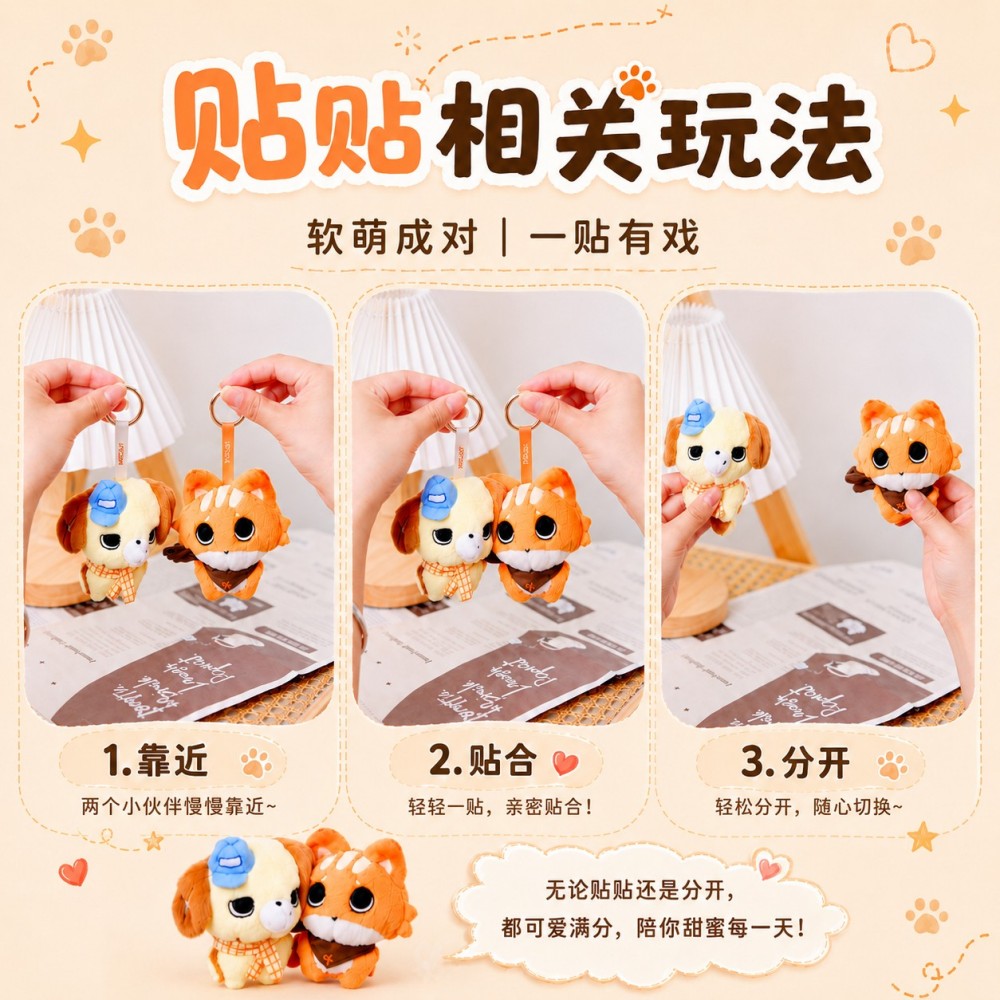 Sweet Puppy and Fox Besties Plush Pendant Set - Cute Stuffed Animal Keychains