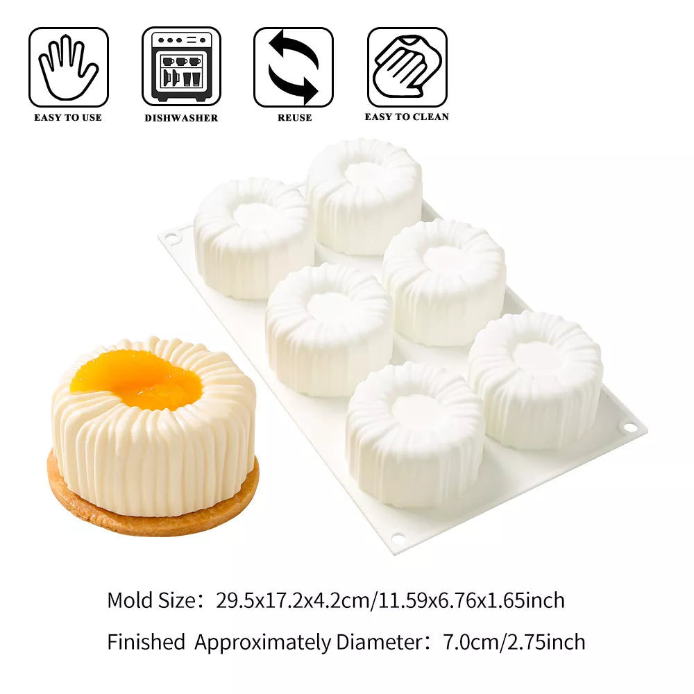 6-Cavity Knitted Texture Cup Mold White Silicone Mold
